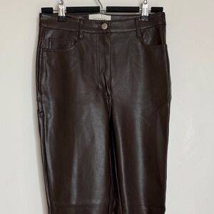 Aritzia Wilfred Melina Slim High Waisted Vegan Leather Pants Brown Chocolate